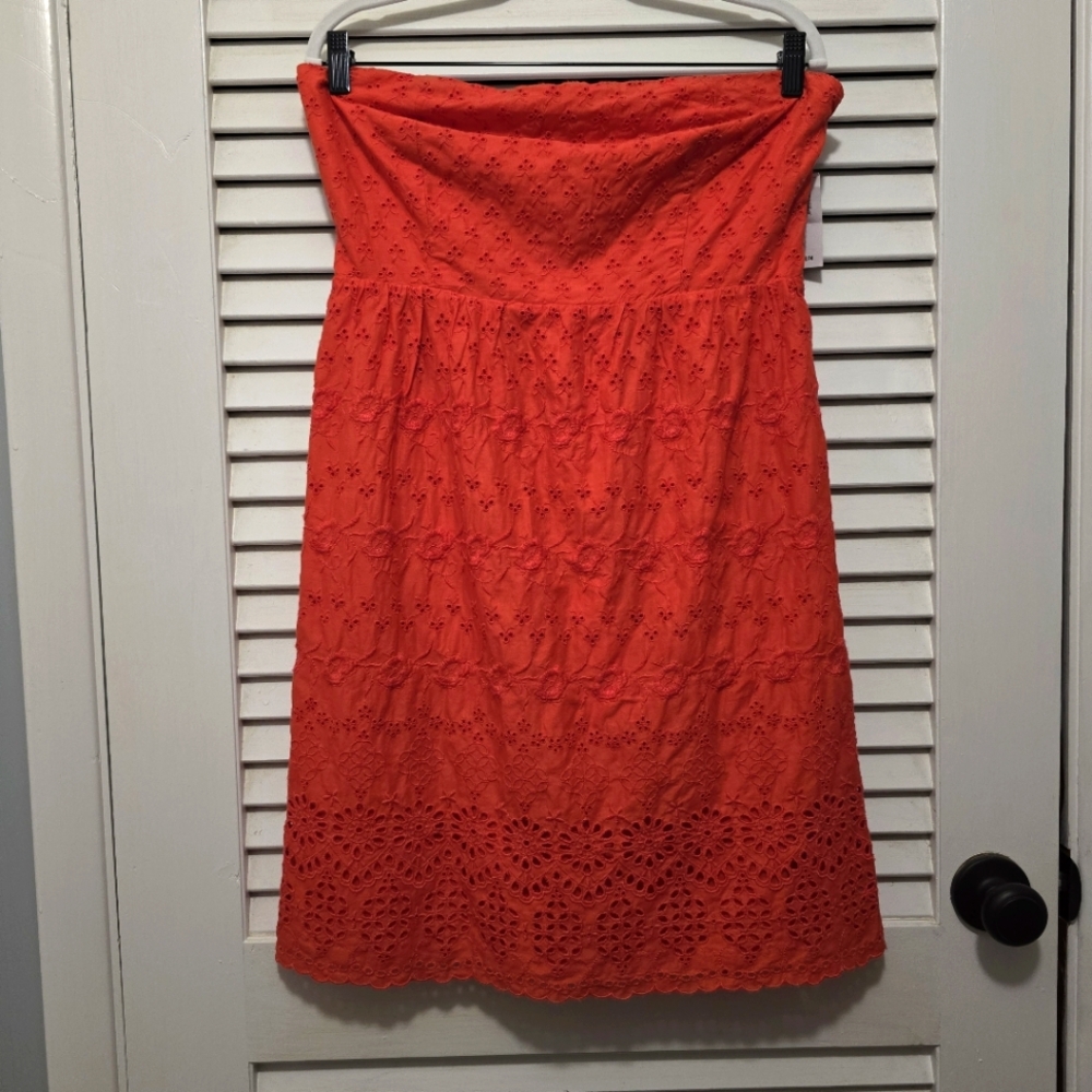 Old Navy Women's Strapless Dress 12 Red Eyelet NWT Summer Cottagecore Feminine
